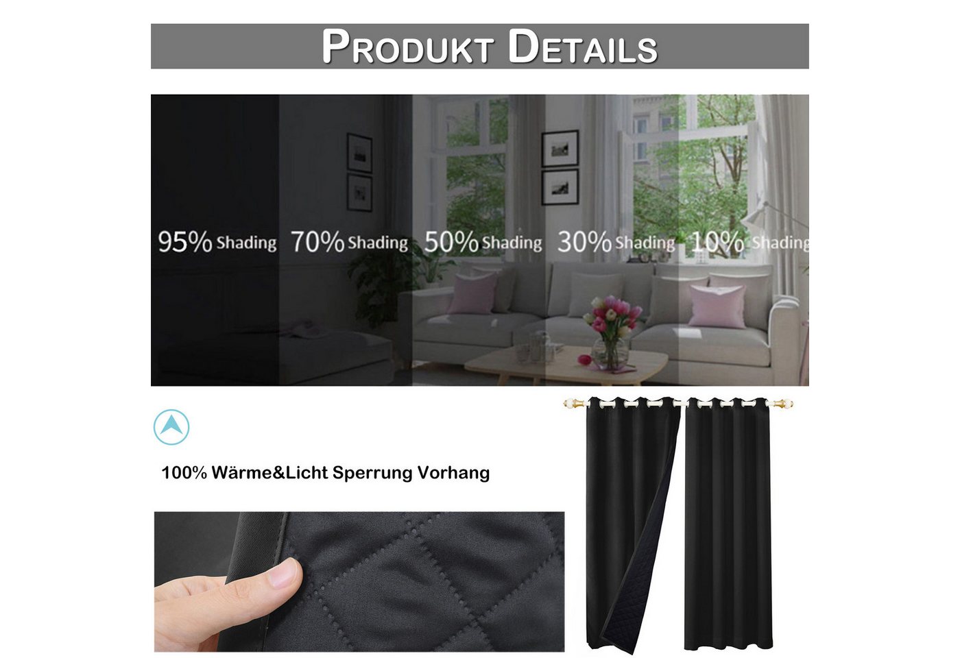 LMaxhome Gardine Thermogardinen,Schlafzimmer Vorhänge Blickdicht,Verdunklungsvorhänge (1 St), Kälteschutz,mit Ösen,für Wohnzimmer Schlafzimmer – Bild 3 von 5