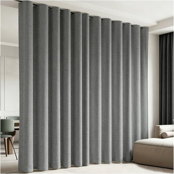 LMaxhome Gardine Verdunkelungsvorhang mit Schiene, 100 % Blickdicht mit Thermoschutz, Extra breiter Raumteiler-Vorhang für Büro, Wohn- und Schlafzimmer