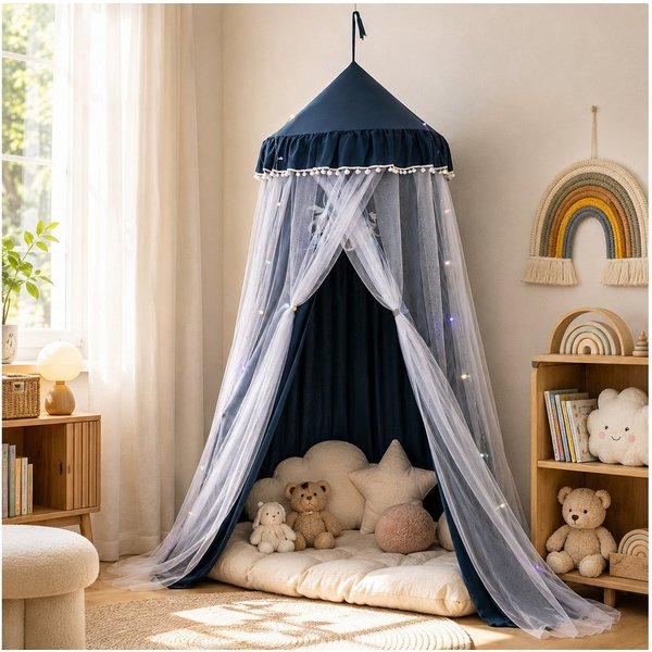 LMaxhome Himmelbett Doppellagiger, Betthimmel mit Moskitonetz, Lichtschutz für Kinder (1-tlg), 270 cm hoher Baldachin fürs Kinderzimmer, 65-cm-Ring, Deckenmonta