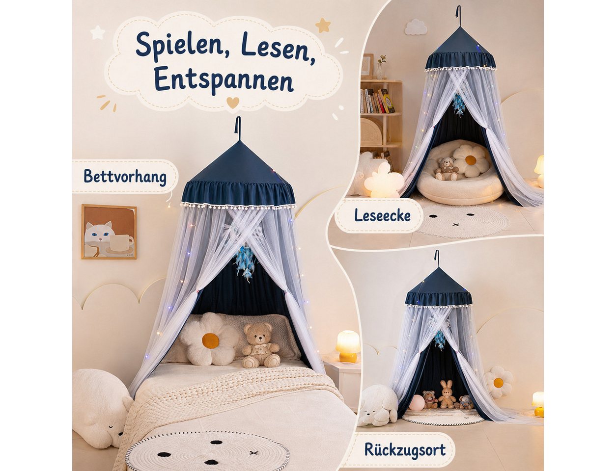 LMaxhome Himmelbett Doppellagiger, Betthimmel mit Moskitonetz, Lichtschutz für Kinder (1-tlg), 270 cm hoher Baldachin fürs Kinderzimmer, 65-cm-Ring, Deckenmonta – Bild 4 von 5