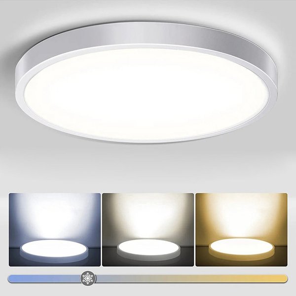 LMaxhome LED Deckenleuchte Ø23/30/40/50CM, Dimmbar Runde Ultra Dünn Deckenlampe 3 Farbtemperatur, 1 St., 24W~48W, 3000k/4000k/5000k, Memory Funktion, für Wohnzi