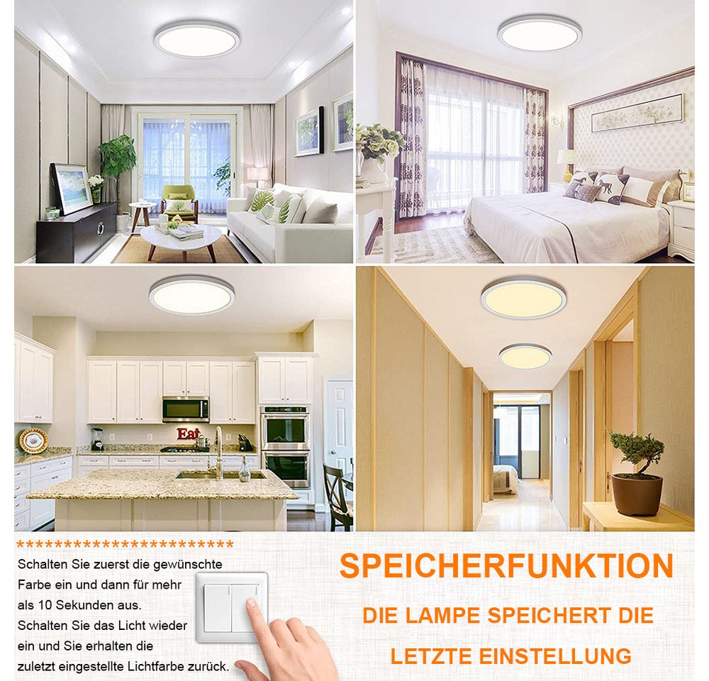 LMaxhome LED Deckenleuchte Ø23/30/40/50CM, Dimmbar Runde Ultra Dünn Deckenlampe 3 Farbtemperatur, 1 St., 24W~48W, 3000k/4000k/5000k, Memory Funktion, für Wohnzi – Bild 4 von 5