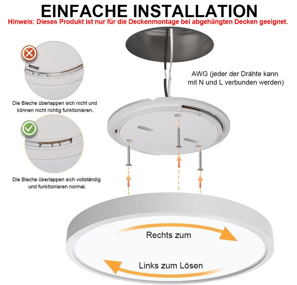 LMaxhome LED Deckenleuchte Ø23/30/40/50CM, Dimmbar Runde Ultra Dünn Deckenlampe 3 Farbtemperatur, 1 St., 24W~48W, 3000k/4000k/5000k, Memory Funktion, für Wohnzi – Bild 5 von 5