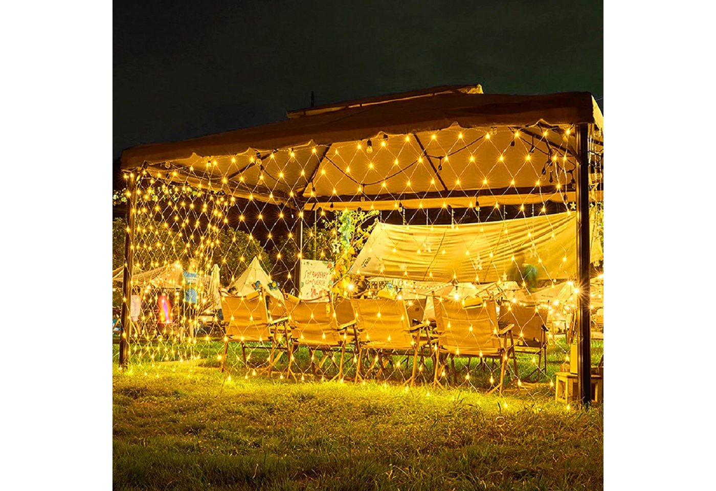 LMaxhome LED-Lichternetz Lichterkette Lichtervorhang Weihnachts Deko für Büsche Garten Zäune, 144-flammig, Mesh Lichterkette Netz mit 8 Modi Timer, 1,5x1,5m/2x2 – Bild 3 von 5