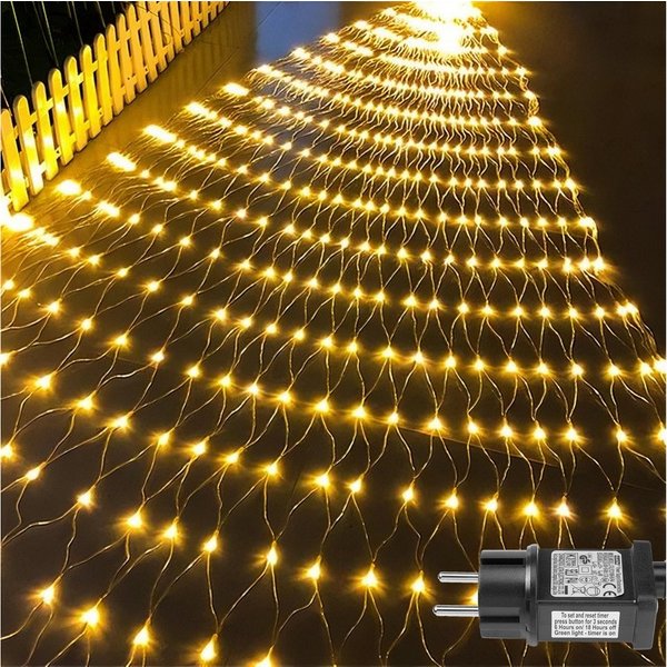 LMaxhome LED-Lichternetz Lichterkette Lichtervorhang Weihnachts Deko für Büsche Garten Zäune, 660-flammig, Mesh Lichterkette Netz mit 8 Modi Timer, 1,5x1,5m/2x2