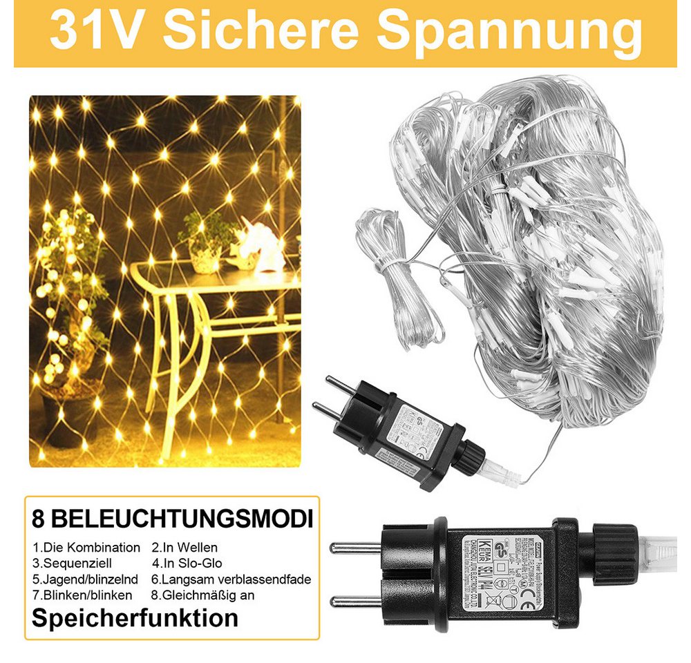 LMaxhome LED-Lichternetz Lichterkette Lichtervorhang Weihnachts Deko für Büsche Garten Zäune, 660-flammig, Mesh Lichterkette Netz mit 8 Modi Timer, 1,5x1,5m/2x2 – Bild 4 von 5