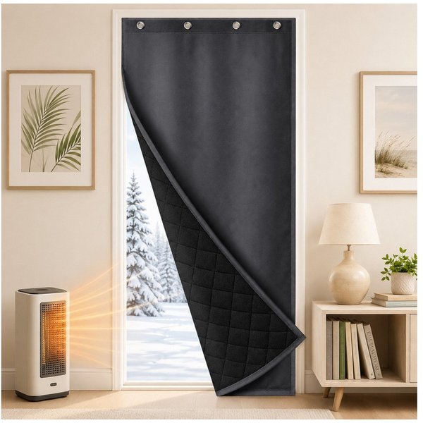 LMaxhome Türvorhang Thermo-Türvorhang 420 g/m², 3-lagig mit Klettband, Ösen und Haken (1 St), Kälteschutzvorhang windstabil & schalldämpfend für Haus und Garage