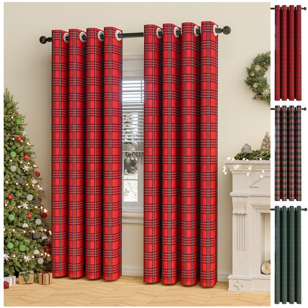 LMaxhome Verdunkelungsvorhang Blickdicht Karierter Weihnachtsvorhang Tartan Ösenvorhang Winter Deko, (1/2 St), 3 Farben, Fenster Gardinen für Schlafzimmer, Wohn