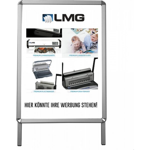 LMG Germany Standtafel Plakatständer DIN A1, Wetterfest, für Innen- und Außenbereich, Chromoptik, stabiler Stand