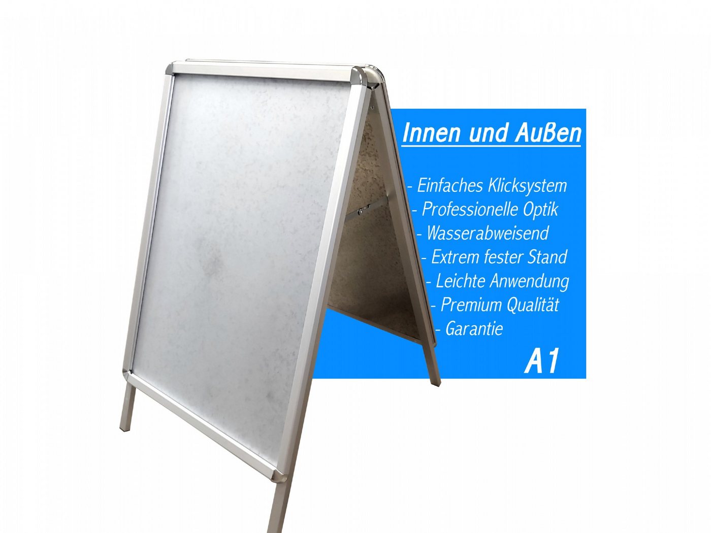 LMG Germany Standtafel Plakatständer DIN A1, Wetterfest, für Innen- und Außenbereich, Chromoptik, stabiler Stand – Bild 2 von 5