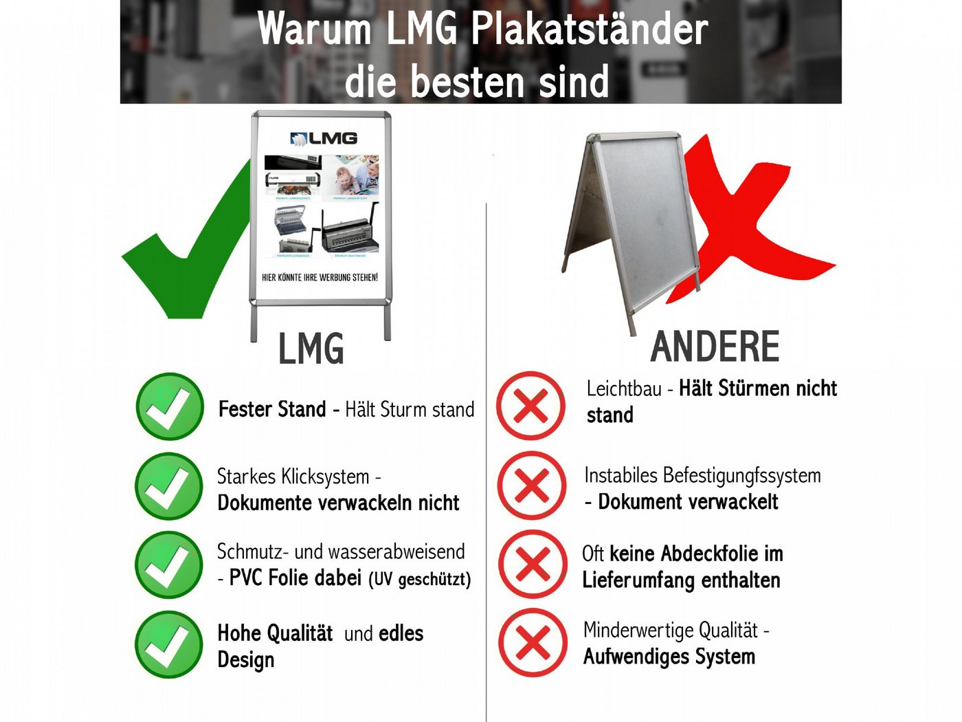 LMG Germany Standtafel Plakatständer DIN A1, Wetterfest, für Innen- und Außenbereich, Chromoptik, stabiler Stand – Bild 4 von 5