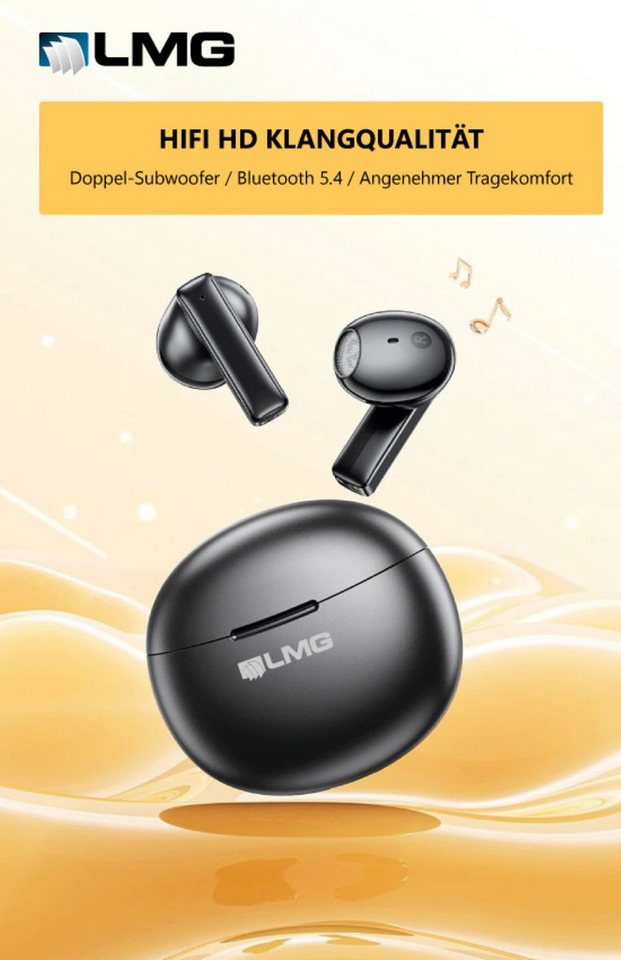 LMG Germany T87 In-Ear Kopfhörer, Bluetooth 5.4, mit Ladecase Bluetooth-Kopfhörer (IOS, Android, HSP, HFP, A2DP, AVRCP, Bluetooth 5.4, IPX6, Double Subwoofer, L – Bild 3 von 5
