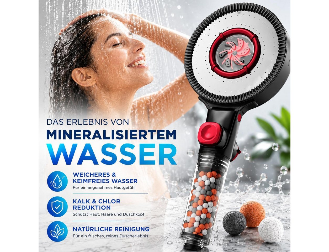 Lobenswerk Duschbrause Duschkopf mit Boost-Funktion, mit Mineralperlenfilter gegen Kalk & Verunreinigungen – Bild 5 von 5