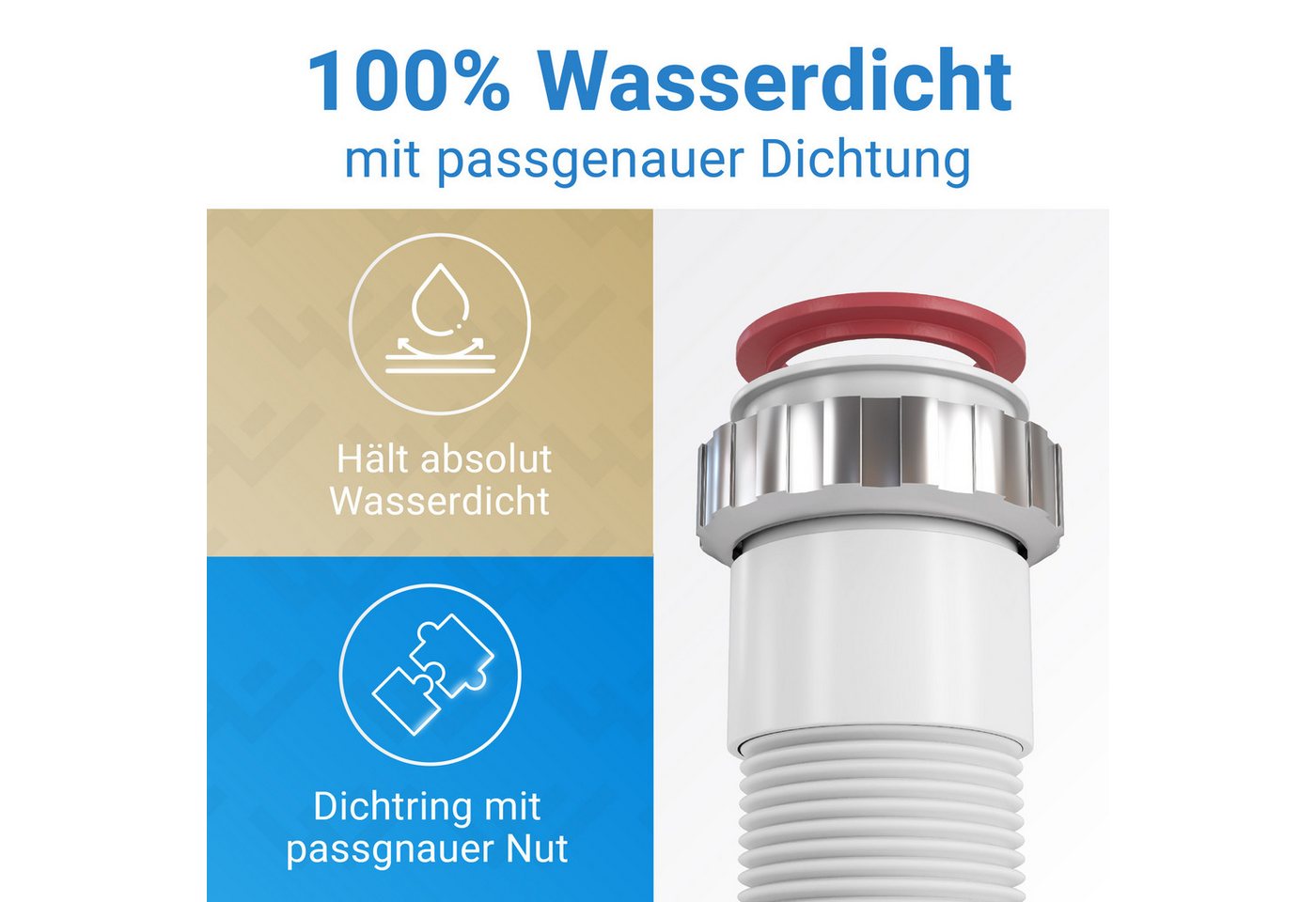 Lobenswerk Siphon SuperFlex Ablaufgarnitur, Geruchsverschluss, ausziehbar 320-890mm, mit Aluminium Mutter, flexibler Ablaufschlauch – Bild 5 von 5