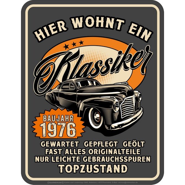 LOBO NEGRO® Metallschild als Geschenk oder Deko zum 50. Geburtstag: Oldtimer Jahrgang 1976