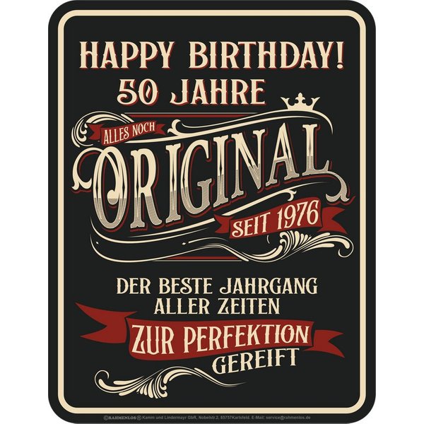 LOBO NEGRO® Metallschild als Geschenk oder Deko zum 50. Geburtstag: Bester Jahrgang 1976