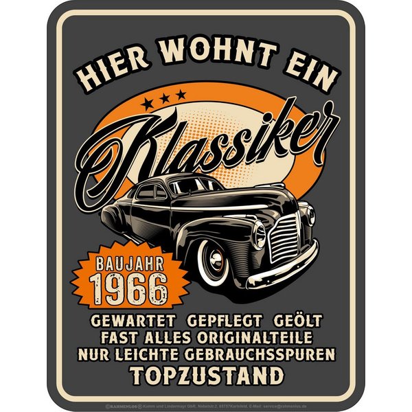 LOBO NEGRO® Metallschild als Geschenk oder Deko zum 60. Geburtstag: Klassiker Jahrgang 1966