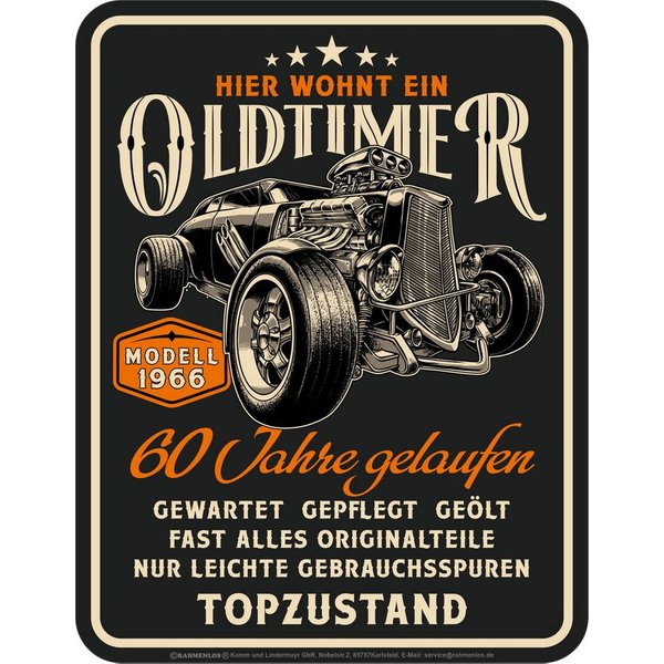 LOBO NEGRO® Metallschild als Geschenk oder Deko zum 60. Geburtstag: Oldtimer Jahrgang 1966