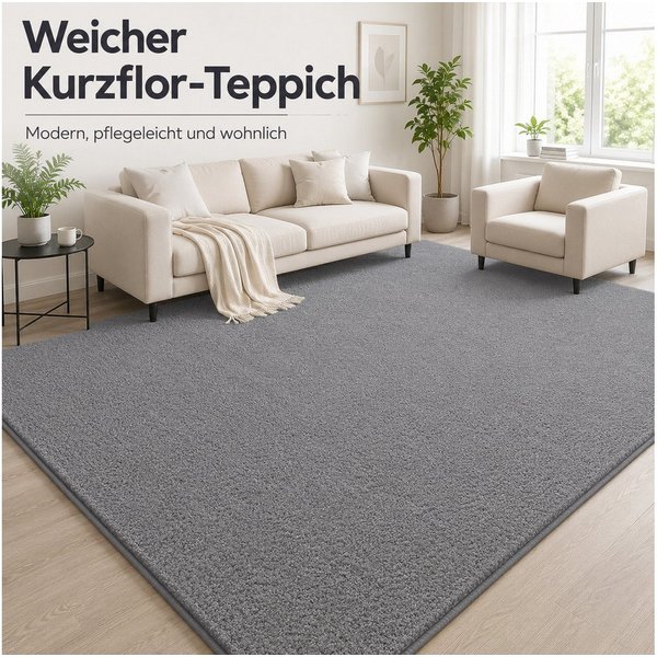 Lochas Designteppich Kurzflor Teppich Uni Schwarz – Weich, rutschfest & waschbar
