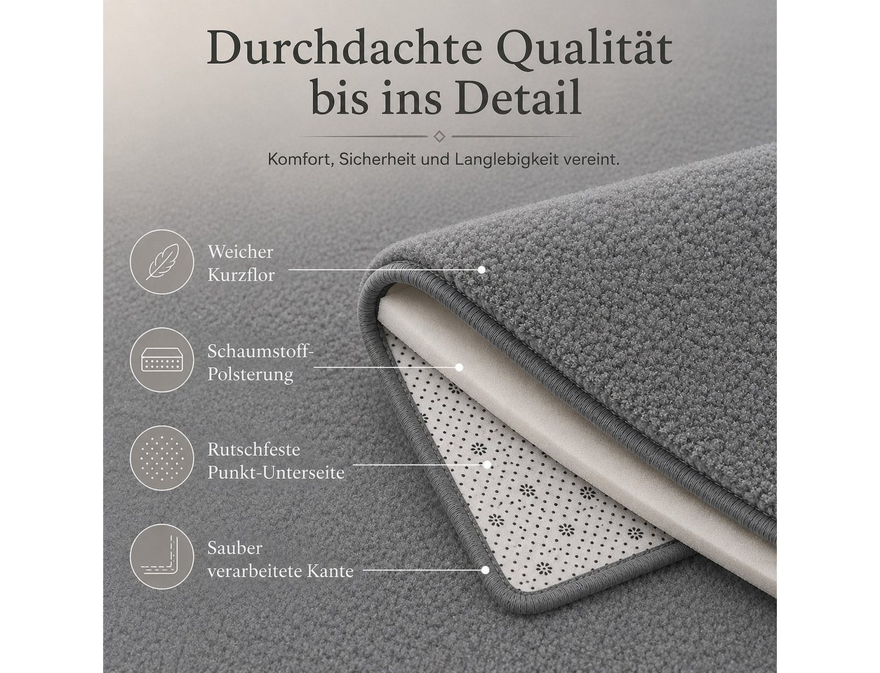 Lochas Designteppich Kurzflor Teppich Uni Schwarz – Weich, rutschfest & waschbar – Bild 5 von 5