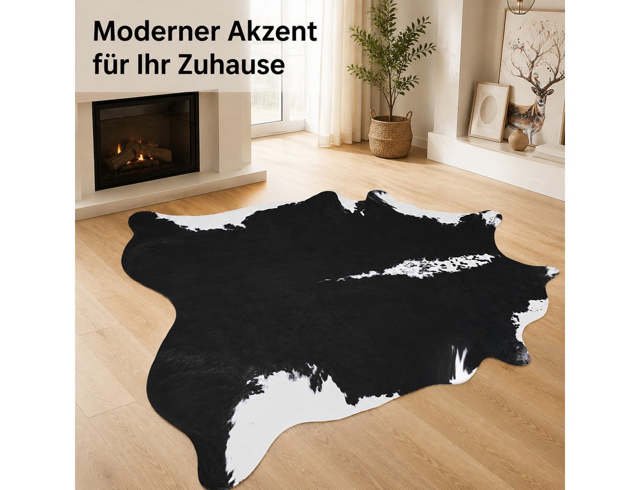 Lochas Fellteppich Teppich in Kuhfelloptik, Kurzflor, waschbar – Bild 2 von 5
