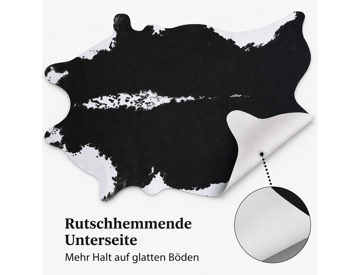 Lochas Fellteppich Teppich in Kuhfelloptik, Kurzflor, waschbar – Bild 5 von 5