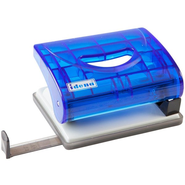 Idena Lochstanzer Idena 300750 - Locher mit Anschlagschiene, transluzent, 16 Blatt, blau