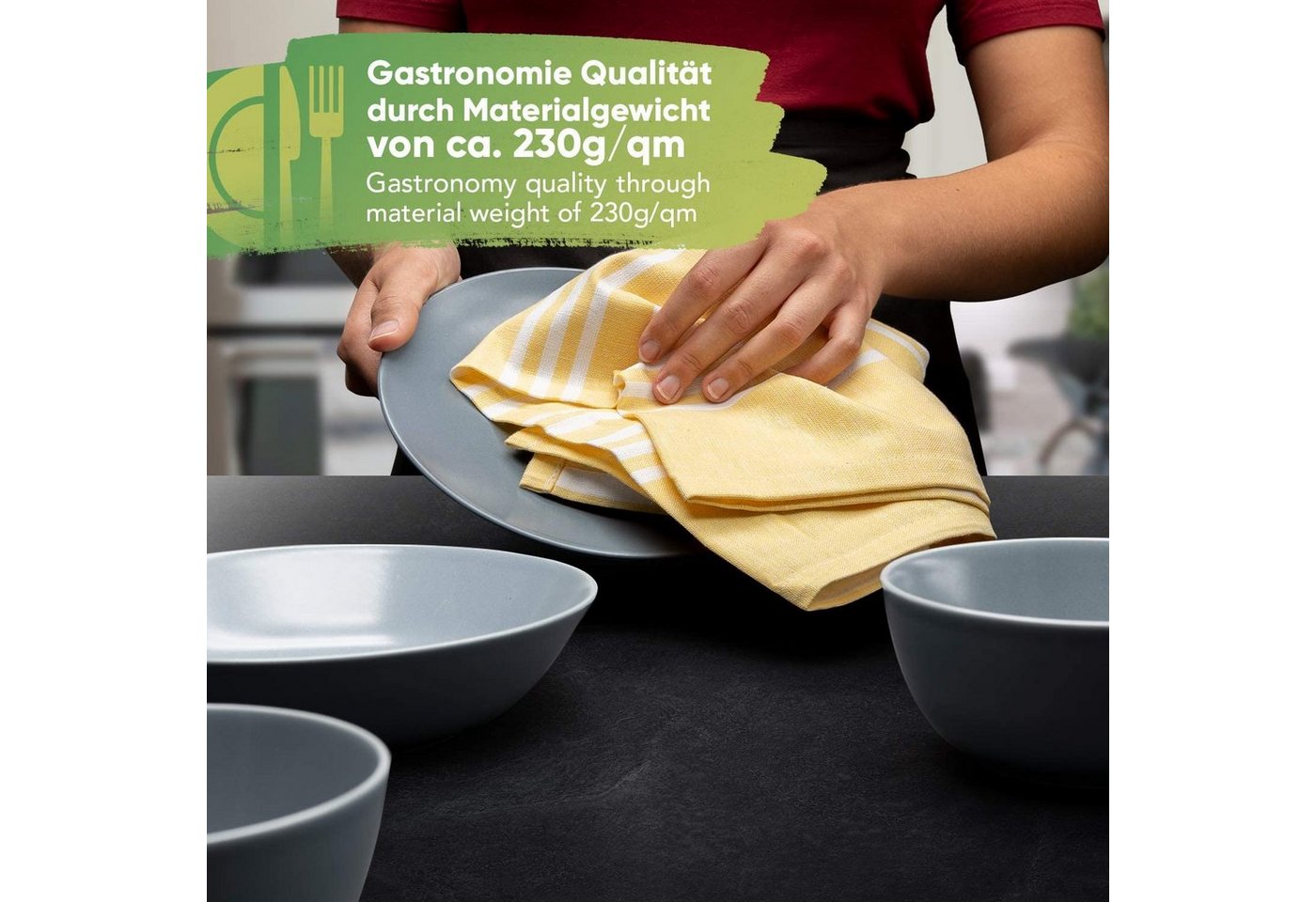 Loco Bird Geschirrtuch aus 100% Baumwolle, (Hochwertiges 4er Handtuch Set für die Küche, 45x75 cm gestreift), Geschirrhandtücher zum Abtrocknen – Bild 4 von 5