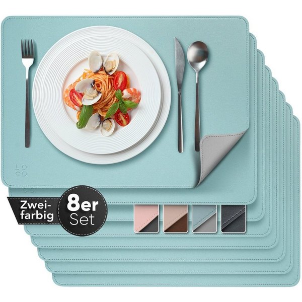 Loco Bird Platzset aus Kunstleder, 8er Set Zweifarbig, 43x30cm Lederoptik, abwischbare Platzdeckchen Kunstleder