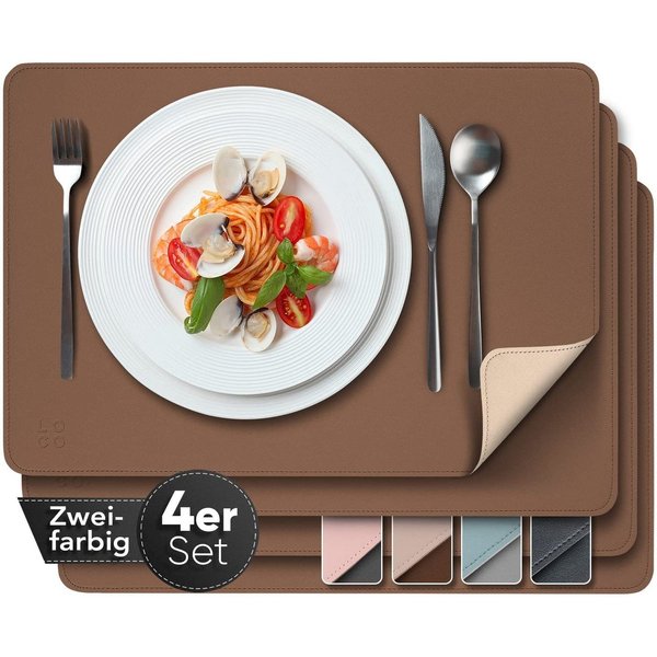 Loco Bird Platzset aus Kunstleder, 4er Set Zweifarbig, 43x30cm Lederoptik -, abwischbare Platzdeckchen Kunstleder