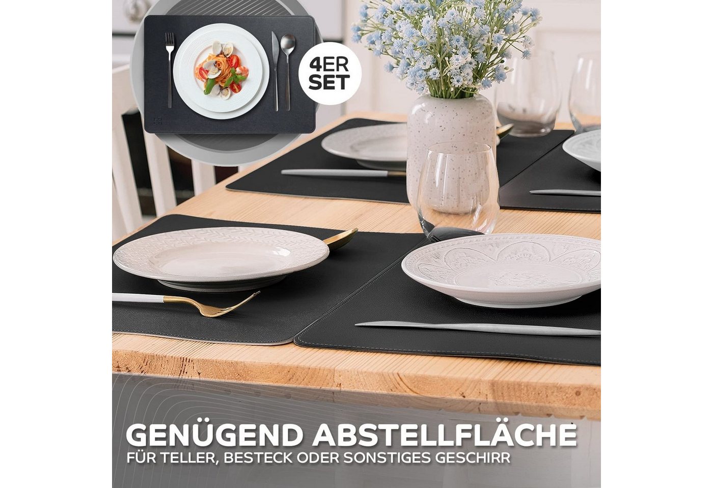 Loco Bird Platzset aus Kunstleder, 4er Set Zweifarbig, 43x30cm Lederoptik -, abwischbare Platzdeckchen Kunstleder – Bild 4 von 5