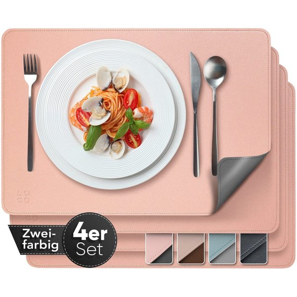 Loco Bird Platzset aus Kunstleder, 4er Set Zweifarbig, 43x30cm Lederoptik -, abwischbare Platzdeckchen Kunstleder