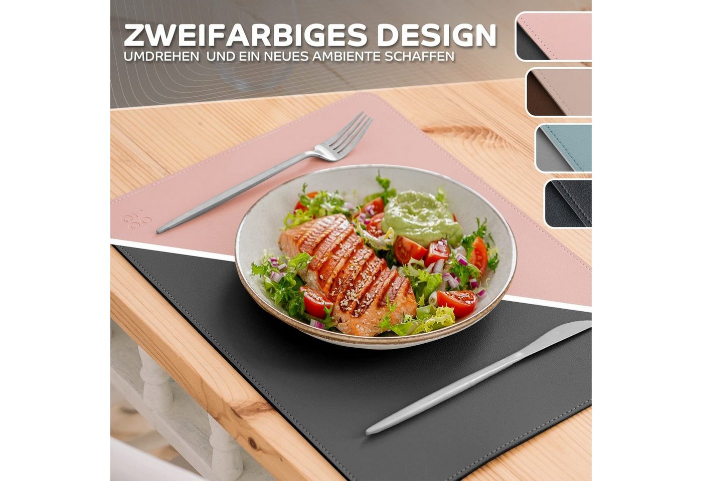 Loco Bird Platzset aus Kunstleder, 4er Set Zweifarbig, 43x30cm Lederoptik -, abwischbare Platzdeckchen Kunstleder – Bild 3 von 5