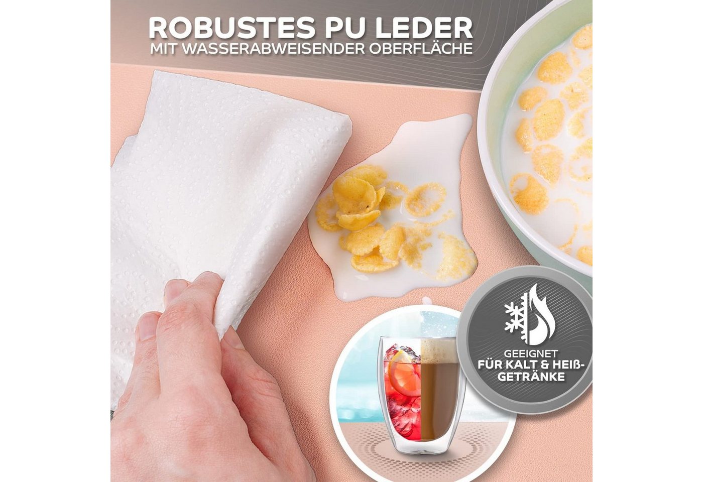 Loco Bird Platzset aus Kunstleder, 4er Set Zweifarbig, 43x30cm Lederoptik -, abwischbare Platzdeckchen Kunstleder – Bild 5 von 5