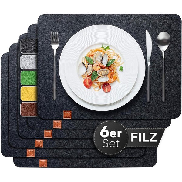 Loco Bird Platzset Tischset aus Filz, 6er Set Rechteckig, Platzsets 44x32 cm, (Tischset in grau), abwischbare Tischuntersetzer Platzdeckchen