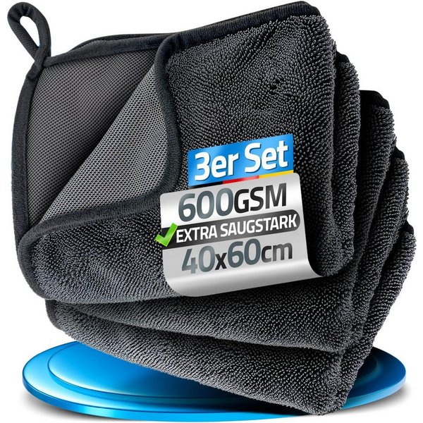 Loco Bird Trockentuch Dusche 600GSM, Fast Dry Microfaser Putztuch für Badezimmer Mikrofasertuch (40x60 cm, 3-tlg., Microfasertuch in grau - Auto Trockentücher x