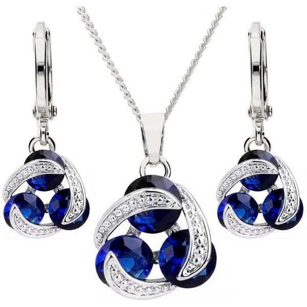 LÖB Ohrring und Ketten Set Halskette Creolen Set Ring Anhänger Kette Zirkonia Silber Saphir Blau (Geschenke für Frauen Damen Beste Freundin Mutter Mama Ehefrau