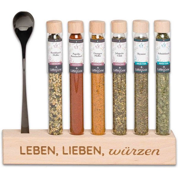Löffelgeist Lebensmittel-Geschenkset Gewürzset Leben Lieben Würzen