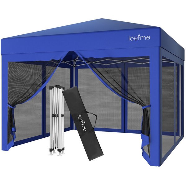loefme Faltpavillon 3x3m, Pop Up Partyzelt mit 4 abnehmbaren Moskitoseitenwänden, mit 4 Seitenteilen, 3 Höhenverstellungen, wasserdichtes PVC-beschichtetes Gewe