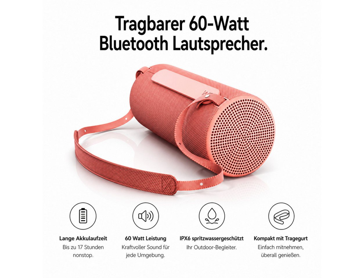 Loewe We. HEAR 2 coral red. Bluetooth-Speaker (Bluetooth, 60 W, Entwickelt in Deutschland) – Bild 5 von 5
