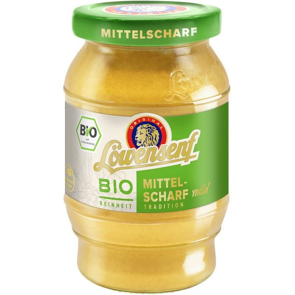 Löwensenf Saucen, Löwensenf mittelscharf mild Bio im Glas servieren 250ml
