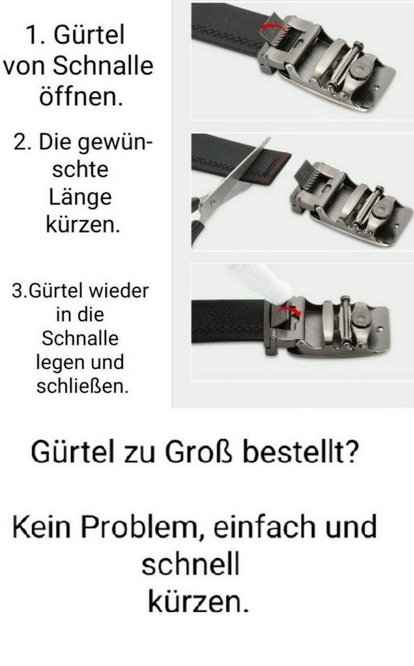LOFTY Ledergürtel Herren Gürtel Leder, Ledergürtel, Herren Gürtel, Automatikgürtel Herrengeschenk, 3,5 cm breit, kürzbar, Automatik Gürtel – Bild 5 von 5