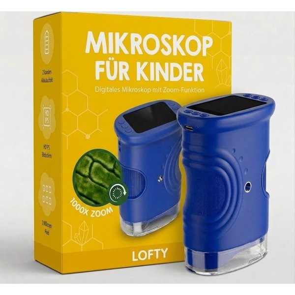 LOFTY Mikroskop für Kinder, Digital Mikroskop, Handmikroskop, 1000-fach Zoom Kindermikroskop (50x-1000x, 2,0 Zoll IPS-Display inkl. Schlüsselanhänger, Kinderges