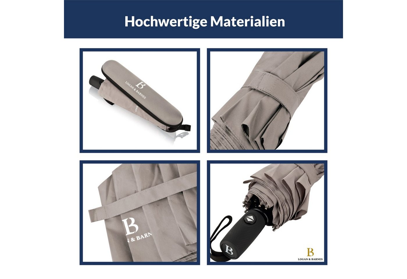 Logan & Barnes Taschenregenschirm Boston, Sturmfest bis 140 km/h – Bild 3 von 5