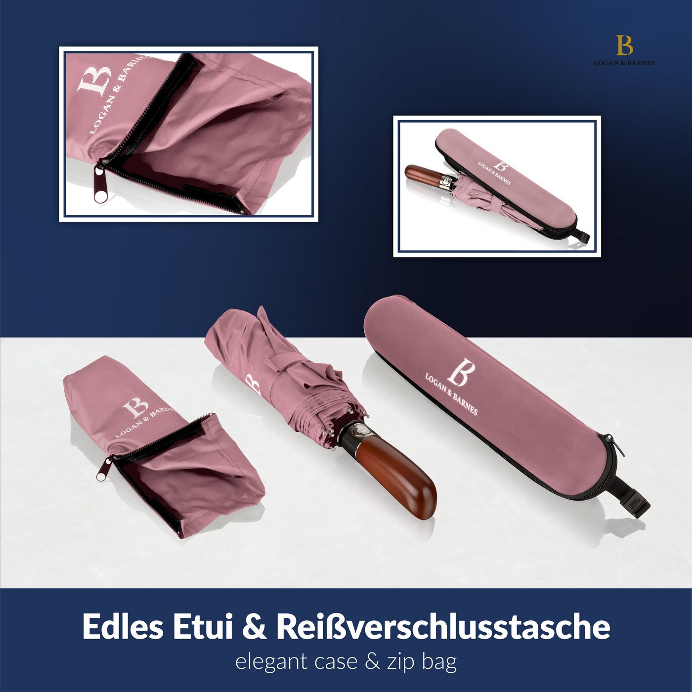 Logan & Barnes Taschenregenschirm Dublin, Sturmfest bis 140 km/h – Bild 4 von 5
