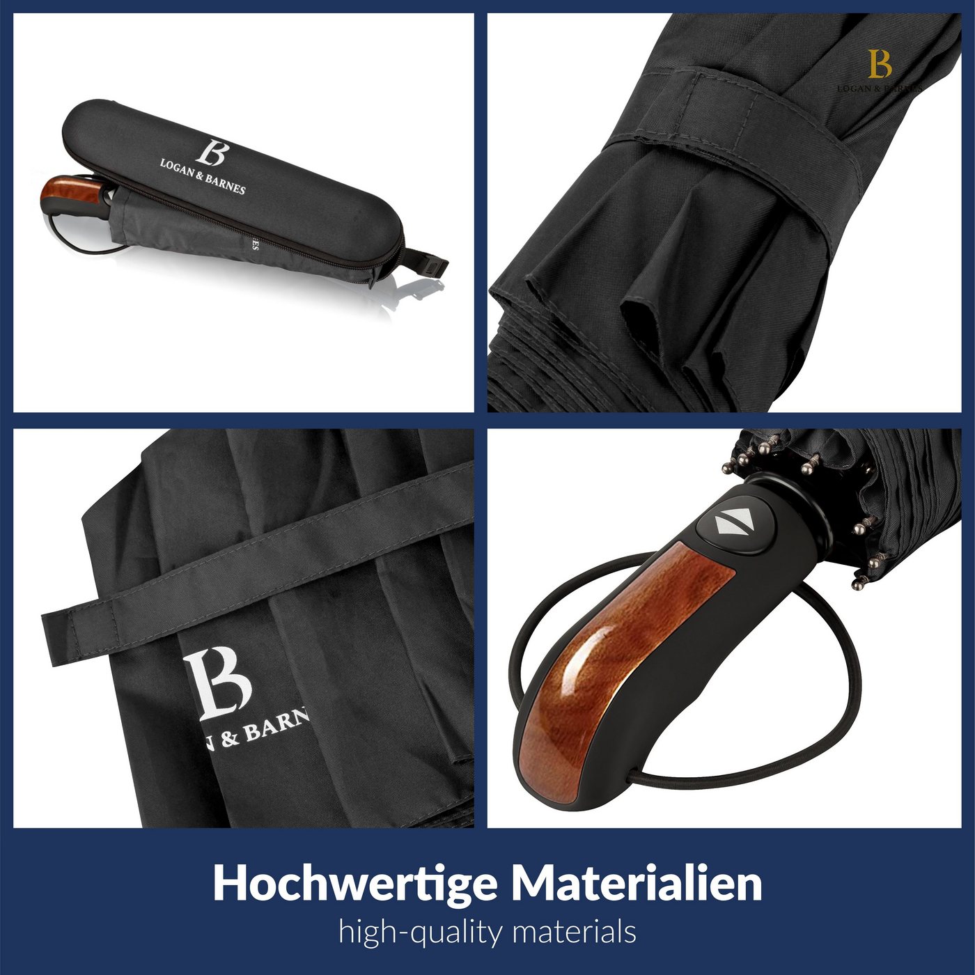Logan & Barnes Taschenregenschirm Glasgow, Sturmfest bis 140 km/h – Bild 3 von 5