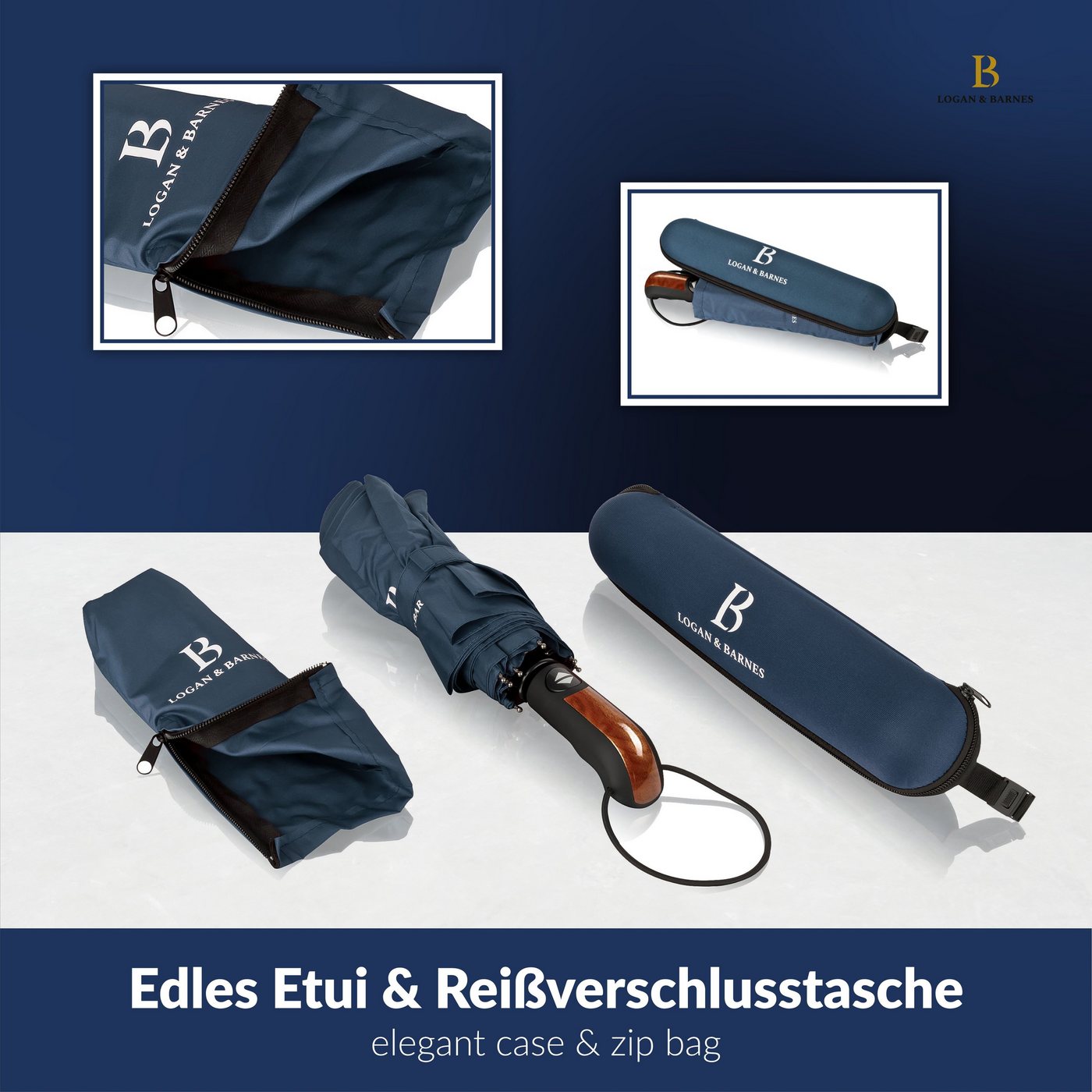 Logan & Barnes Taschenregenschirm Glasgow, Sturmfest bis 140 km/h – Bild 4 von 5