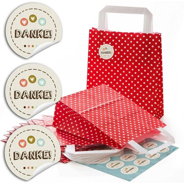 Logbuch-Verlag Aufkleber 24 kleine rote Papiertüten Geschenk-Tüte Geschenk-Säckchen 18 x 8 x 22