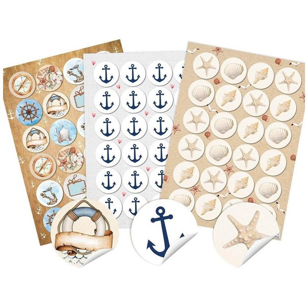 Logbuch-Verlag Aufkleber Maritimes Sticker Set - 72 Aufkleber ohne Text Anker + Muscheln