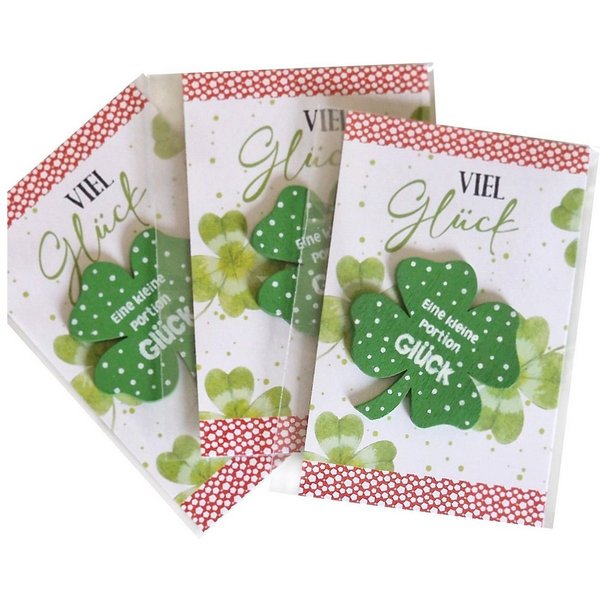 Logbuch-Verlag Klappkarte 3 Kleeblatt Glücksbringer - Portion Glück Holztaler mit Karte 5,5 x